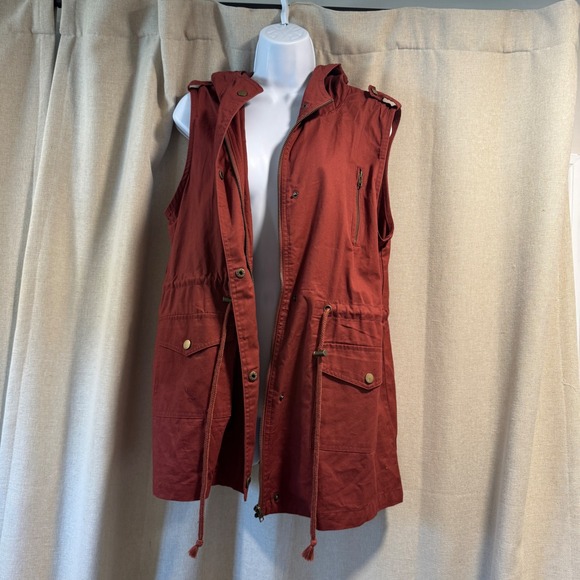 Zenana Outfitters XL Rust Hooded Utility Vest Sleeveless Jacket - Picture 1 of 6